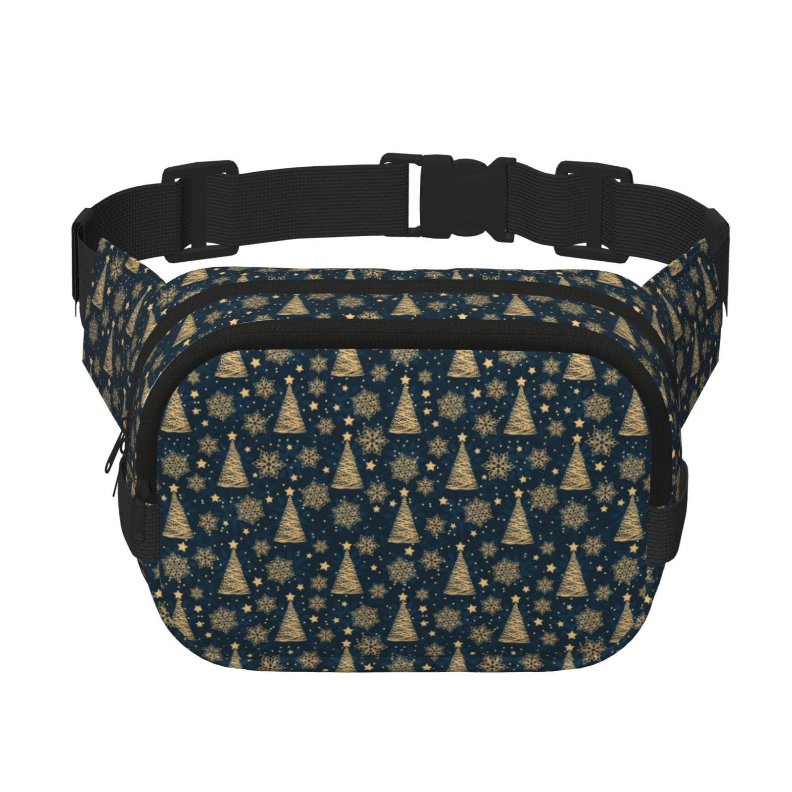 Picia Gold Snowflake Christmas Tree Print Square Double-Layer Waist Bag Mini Adjustable Waist Belt Bag Exercise Running Travel Hiking
