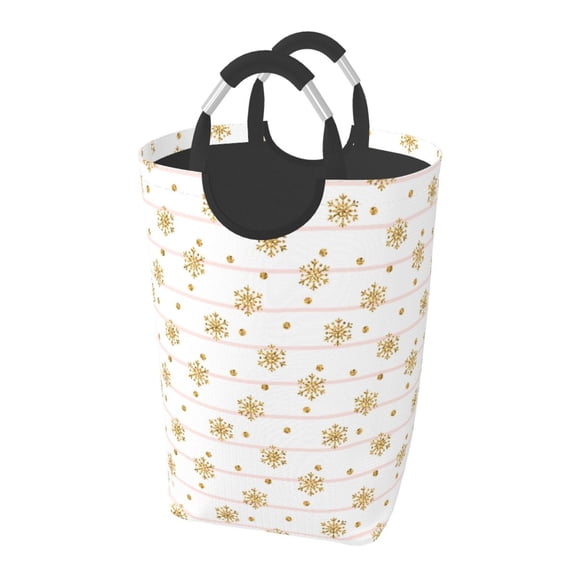 Picia Gold Snowflake Stripes Laundry Basket With Handles Laundry Hamper Toys Storage Organizer Foldable Bucket Washing Bin Dirty Clothes Bag For Home Bathroom Bedroom Dorm