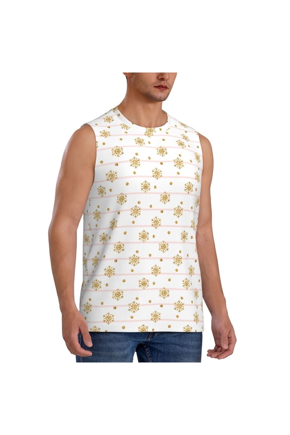 Gold Snowflake Stripes mens Cotton Tank Undershirts , Moisture-wicking Ribbed Tanks, Lightweight Cotton Tank Undershirts-Small