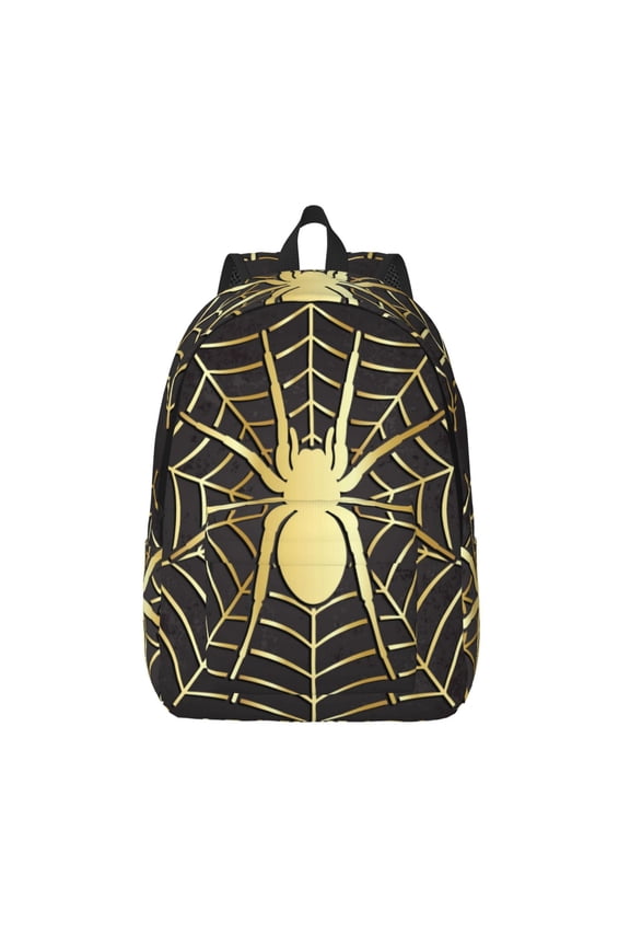 Gold Spider On The Web Printed Canvas Daypack - Stylish and Durable Vintage Compact Backpack - Class, Work, Travel, or Laptop Bookbag,Organized Compartments-Small