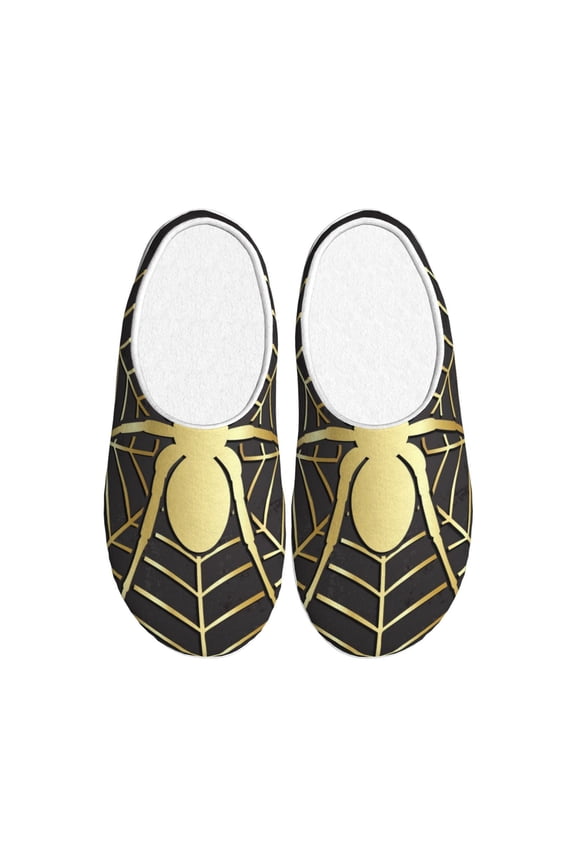 Gold Spider On The Web for Women's Lamb-hug Comfy Fleece House Slippers Memory Foam, Slip-on House Shoes Indoor Outdoor-35/36