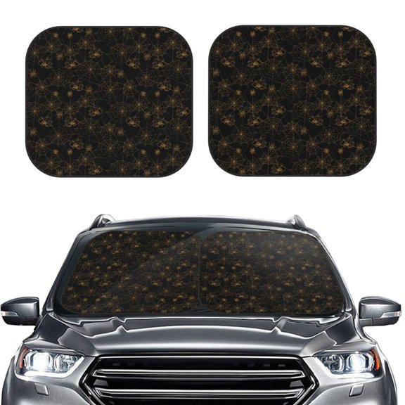 Picia Gold Spiders And Cobwebs 2 Piece Car Windshield Sun Shade Foldable | Foldable Sun Shield for Front Window Blocks UV Rays and Keeps Your Vehicle Cool-Large