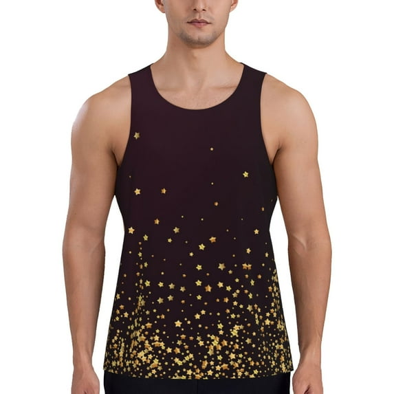 Picia Gold stars luxury sparkling Printed Men’s Performance Tank, Men's Workout Tank Top Moisture-Wicking Tank Top Muscle tee, Breathable Workout Shirt-Medium