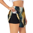 thumbnail image 1 of Picia Golden Blue Leaf Design Pattern Women's 2 in 1 Athletic Running Shorts High Waisted Workout Casual Gym Sweat Shorts with Comfy Liner Zipper Pockets-XX-Large, 1 of 9