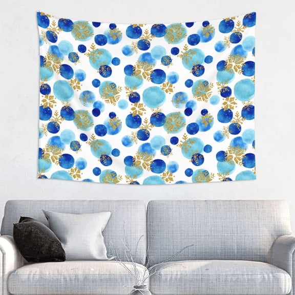 Picia Golden Blue Snowflakes Pattern Tapestry-Tapestries for Bedroom Living Room Dorm(29x37")