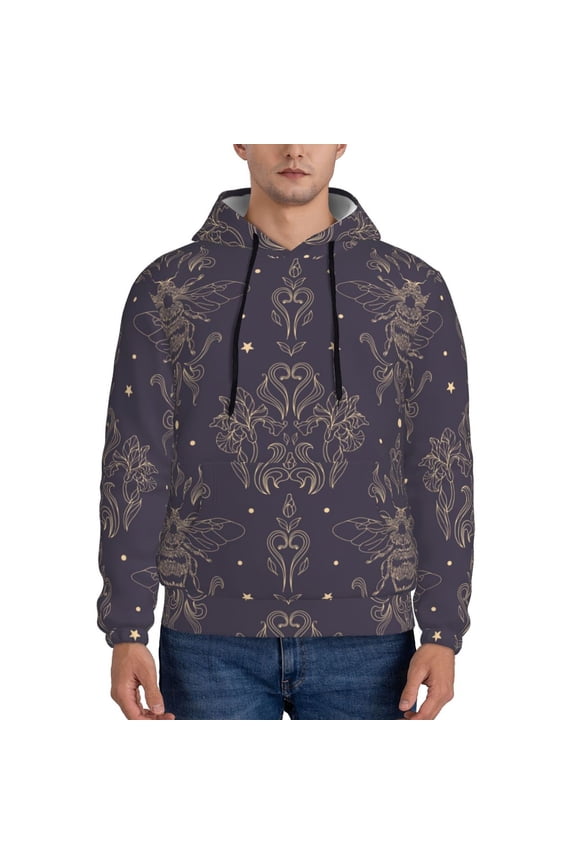 Golden Bumblebee Pattern Casual Men's Hoodie - Lightweight Hooded Sweatshirt with Kangaroo Pocket, Comfortable Pullover for Everyday, Travel-Large