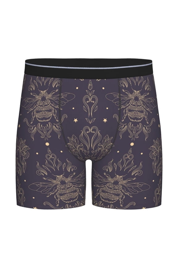 Golden Bumblebee Pattern Men's Athletic Long Leg Briefs , Performance Stretch Underwear,Moisture-Wicking