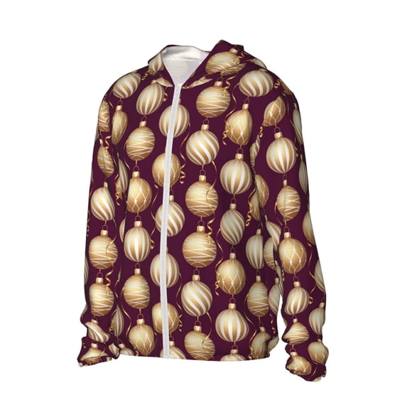 Picia Golden Christmas Balls Women's Men's UPF 50+ Sun Protection Hoodie Shirt Long Sleeve SPF Fishing Outdoor UV Hiking Lightweight Shirts-Small