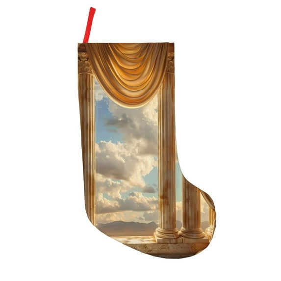 Picia Golden Drapes Pillars Clouds for 18in Christmas Stockings, Xmas Stocking for Kids, Holiday and Family Stocking for Fireplace or Party Decoration