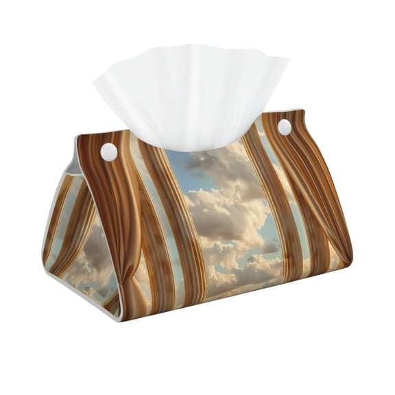Picia Golden Drapes Pillars Clouds Pattern Long Tissue Box Cover,PVC Leather Triangle Holder,Tissue Box Holder with Magnetic Bottom,Facial Paper Organizer Dispenser-7.9"X4.9"X4.5"