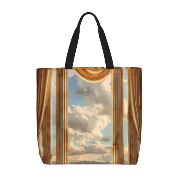 Picia Golden Drapes Pillars Clouds for Tote Bag for Women with Zipper, Gym Tote with Compartments, Laptop Work Tote Nurse Dance Yoga Bag for Sport, Travel