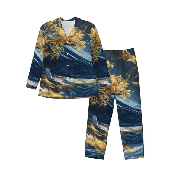 Picia Golden Fantasy Landscape Pattern Men’s Long-Sleeve Sleepwear Set - Soft 2-Piece Loungewear with Pockets, Comfy PJs for Relaxing Nights-XX-Large