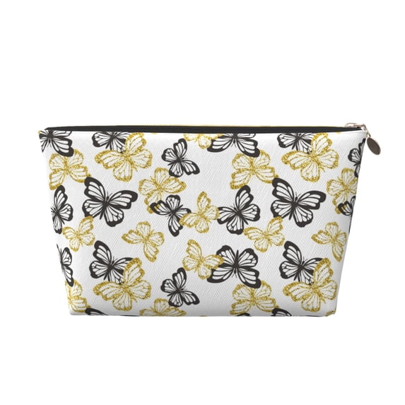 Picia Golden Glitter Butterflies Printed Leather Travel Toiletry Bag,Cosmetic Organizer, Makeup Travel Bag, Durable Travel Pouch, Compact Toiletry Bag, Travel Accessories