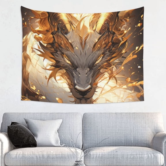Picia Golden Horned White Dragon Pattern Tapestry-Tapestries for Bedroom Living Room Dorm(29x37")