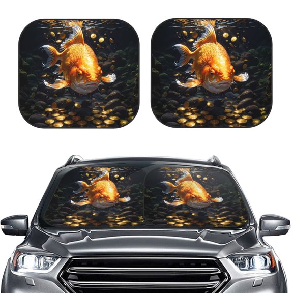 Picia Golden Koi And Treasure 2 Piece Car Windshield Sun Shade Foldable | Foldable Sun Shield for Front Window Blocks UV Rays and Keeps Your Vehicle Cool-Small