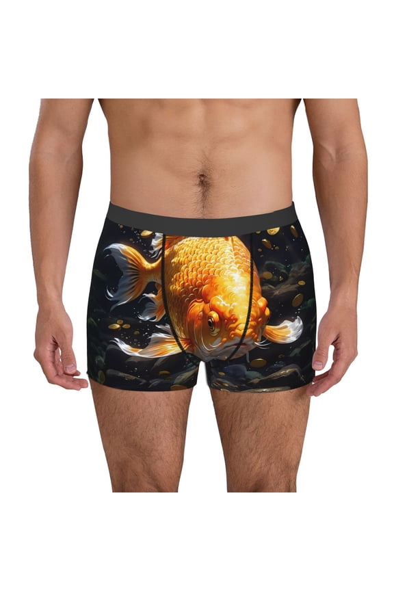 Golden Koi And Treasure Pattern Men’s Boxer Briefs – Soft & Breathable Underwear, Stretchy & Comfortable Fit, Supportive Pouch Design, Moisture-Wicking-Medium