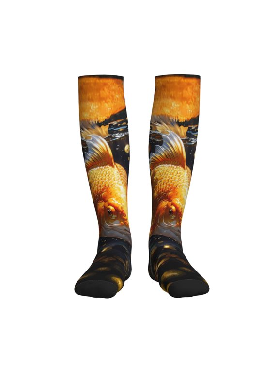 Golden Koi And Treasure Printed Sports Compression Socks - 15-20mmHg Graduated Compression, High-Performance Soft and Breathable Socks for Men and Women