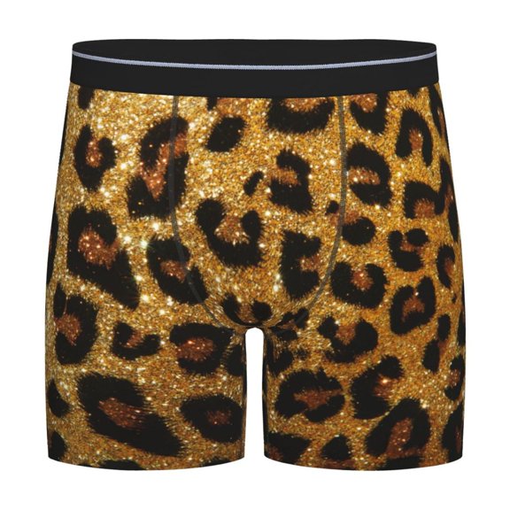Picia Golden Leopard Glitter Pattern Men's Athletic Long Leg Briefs , Performance Stretch Underwear，Moisture-Wicking