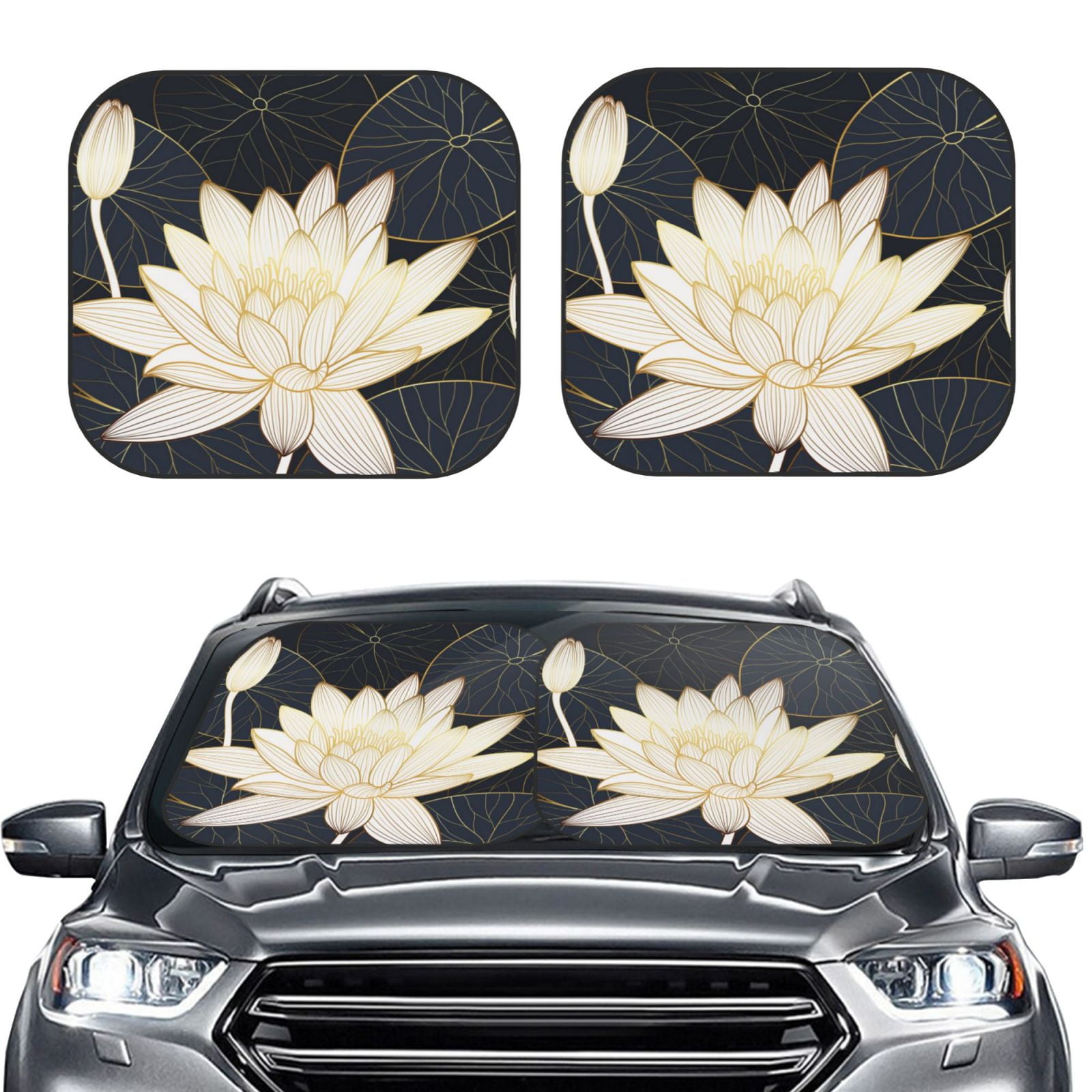 Picia Golden Lotus 2 Piece Car Windshield Sun Shade Foldable Foldable