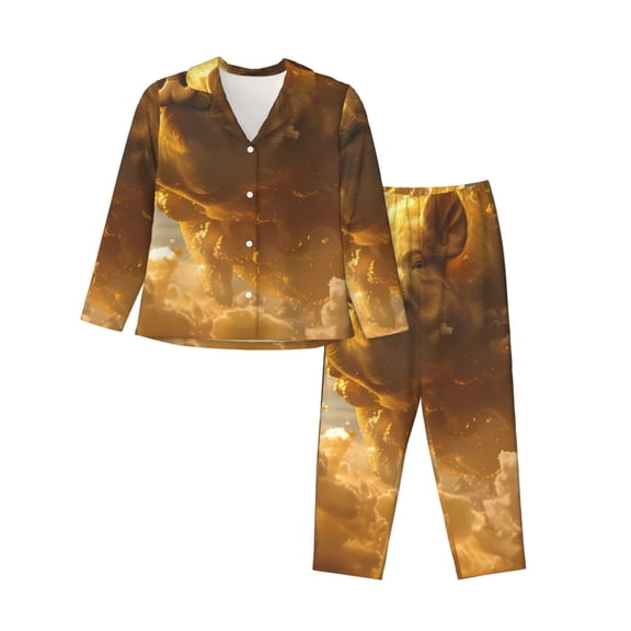 Picia Golden Pig Cloud Fantasy Pattern Women’s Long-Sleeve Sleepwear Set - Soft 2-Piece Loungewear with Pockets, Comfy PJs for Relaxing Nights-Large