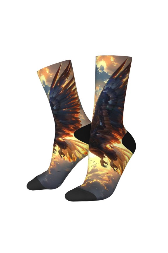 Golden Sky Bald Eagle Print Athletic Socks for Men & Women – Cushioned Moisture-Wicking Crew Socks for Sports, Running, and Training, Soft & Breathable Size 5-11