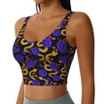 thumbnail image 1 of Picia Golden Snake And Purple Rose Sports Bra for Women,Padded Strappy Sports Bras Medium Support Yoga Bra with Removable Cups,Running Yoga Bra-, 1 of 9