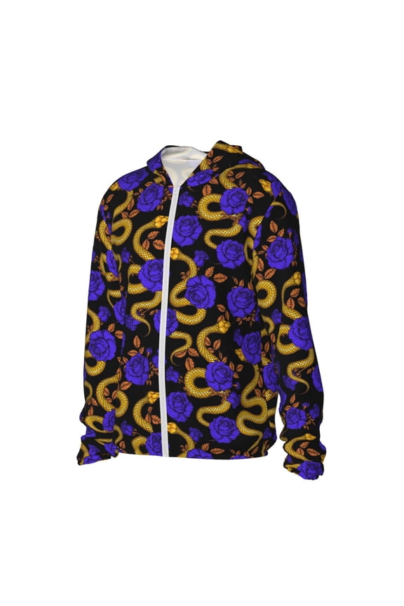 Golden Snake And Purple Rose Women's Men's UPF 50+ Sun Protection Hoodie Shirt Long Sleeve SPF Fishing Outdoor UV Hiking Lightweight Shirts-XX-Large