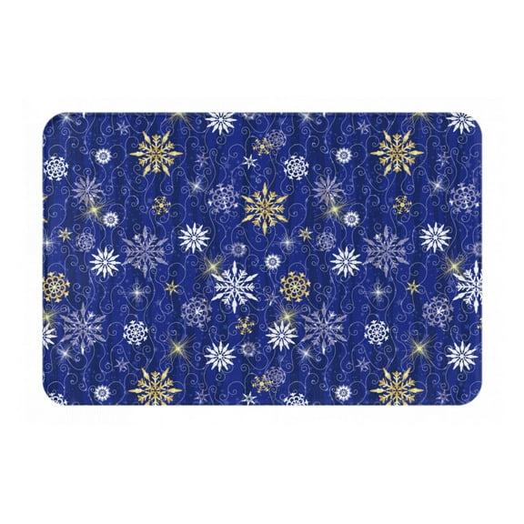 Picia Golden Snowflakes Royal Blue Pattern Flannel Doormat – 16x24 Inch Non-Slip Indoor Mat, Absorbent & Quick-Dry Rug for Entryway, Bathroom, Kitchen, and Bedroom, Machine Washable