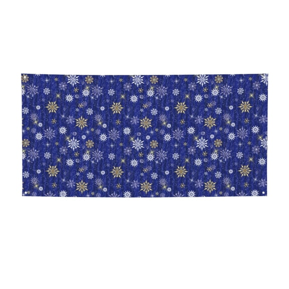 Picia Golden Snowflakes Royal Blue Pattern Party Banner, Festive Decoration, Holiday Banner, Celebration Decor, Event Banner, Reusable Party Banner-Medium