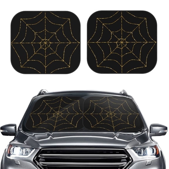 Picia Golden Spider Web 2 Piece Car Windshield Sun Shade Foldable | Foldable Sun Shield for Front Window Blocks UV Rays and Keeps Your Vehicle Cool-Large