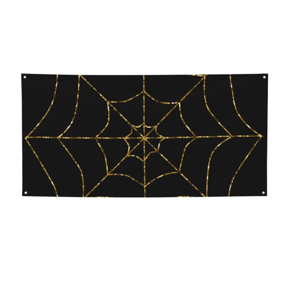 Picia Golden Spider Web Pattern Party Banner, Festive Decoration, Holiday Banner, Celebration Decor, Event Banner, Reusable Party Banner-Medium