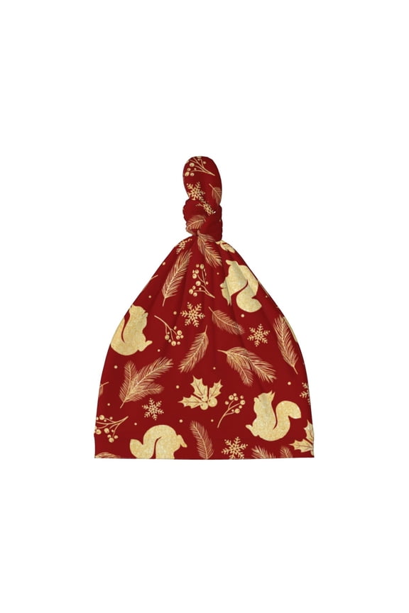 Golden Squirrels Holiday Printed Preemie Hats for Baby Girls Cotton Premature Knot Hats Newborn Hospital Cap Warm Knot Beanie Nicu for Preemie Girls and Boys