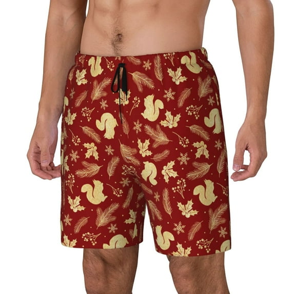 Picia Golden Squirrels Holiday pattern Mens Swim Trunks with Compression Liner Stretch Beach Shorts Quick Dry with Zipper Pockets No-Chafing Board Shorts-3X-Large