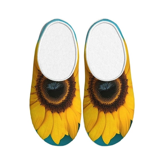 Picia Golden Sunflower in Blue for Women's Lamb-hug Comfy Fleece House Slippers Memory Foam, Slip-on House Shoes Indoor Outdoor-44/45