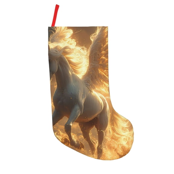 Picia Golden Winged White Horse Pattern Christmas Stockings, 18 Inches Knit Christmas Stockings, Stockings Christmas Cable Knitted Xmas Hanging Stockings