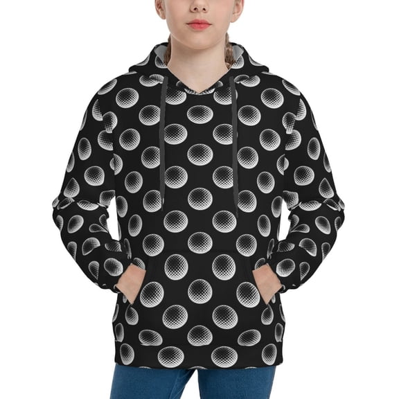 Picia Golf Balls Pattern Youth Hoodie - Warm Pullover Sweatshirt with Kangaroo Pocket, Ideal for Boys and Girls-Large