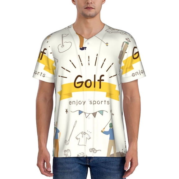 Picia Golf Icons And Golfer Pattern Mens Polo Shirts Quick Dry Short Sleeve Golf T Shirt Performance Moisture Wicking Casual Workout Baseball T-shirt-X-Large