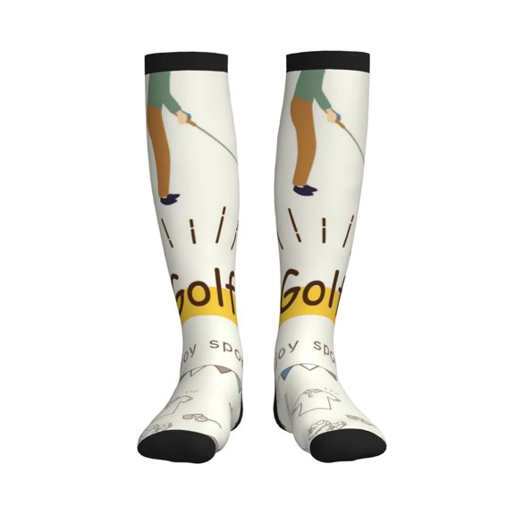 Picia Golf Icons And Golfer Printed Sports Compression Socks - 15-20mmHg Graduated Compression, High-Performance Soft and Breathable Socks for Men and Women