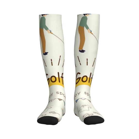 Picia Golf Icons And Golfer Printed Sports Compression Socks - 15-20mmHg Graduated Compression, High-Performance Soft and Breathable Socks for Men and Women