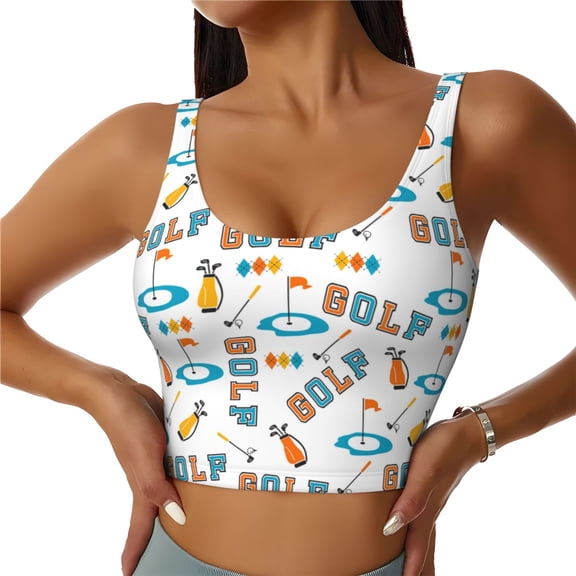 Picia Golfing Clubhouse Pattern Sports Bra for Women,Padded Strappy Sports Bras Medium Support Yoga Bra with Removable Cups,Running Yoga Bra-X-Large