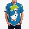 thumbnail image 1 of Picia Goose Holding an Umbrella Print Men's Polo Shirt, Two-Button Closure Pique Polo Shirt, Summer Fashion Golf Shirt-Medium, 1 of 6