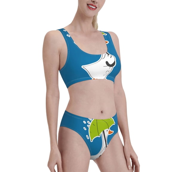 Picia Goose Holding an Umbrella Women's High Waisted Bikini Scoop Neck Swimsuit Two Pieces Bathing Suit-Small