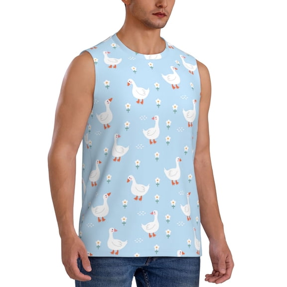 Picia Goose White Flowers mens Cotton Tank Undershirts , Moisture-wicking Ribbed Tanks, Lightweight Cotton Tank Undershirts-3X-Large