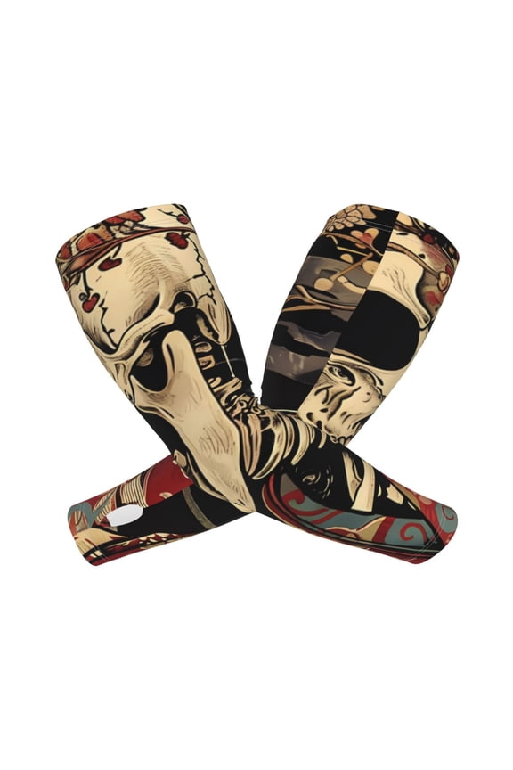 Gothic Eastern Floral Skull Arm Sleeves for Men and Women - Tattoo Cover Up UPF 50+ Cooling Sports Sleeve for Basketball Golf Football-One Size