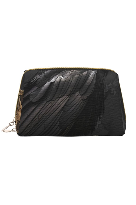 Gothic Raven Portrait Print Leather Makeup Bag Make Up Bag Travel Toiletry Bag for Her Girlfriend Teacher Teen Girl Gifts