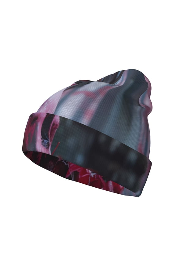 Gothic Red Skull Cemetery Pattern Knitted Beanie Hat for Men and Women , Unisex Winter Warm Stretchy Knit Cap Thick Fisherman Beanies Cuffed Plain Skull Caps