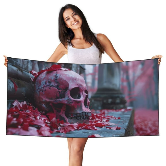 Picia Gothic Red Skull Cemetery Print Silver Fox Velvet Beach Towel,Quick-Dry Beach Towel,Lightweight Travel Towel,Portable Beach Towels