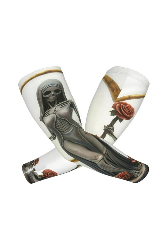 Gothic Skeleton With Roses Arm Sleeves for Men and Women - Tattoo Cover Up UPF 50+ Cooling Sports Sleeve for Basketball Golf Football-One Size
