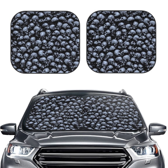 Picia Gothic Skull 2 Piece Car Windshield Sun Shade Foldable | Foldable Sun Shield for Front Window Blocks UV Rays and Keeps Your Vehicle Cool-Medium