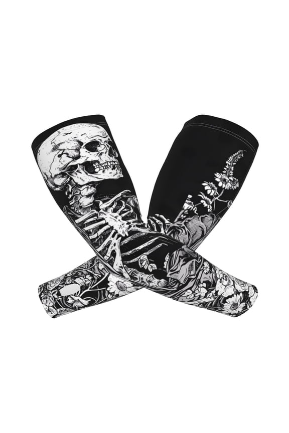 Gothic Skull Floral Art Arm Sleeves for Men and Women - Tattoo Cover Up UPF 50+ Cooling Sports Sleeve for Basketball Golf Football-One Size